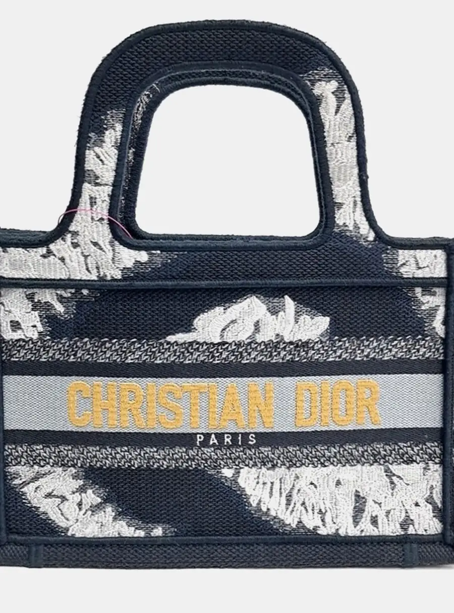 Christian Dior Navy Blue/Multicolor Fabric Mini Book Tote Bag