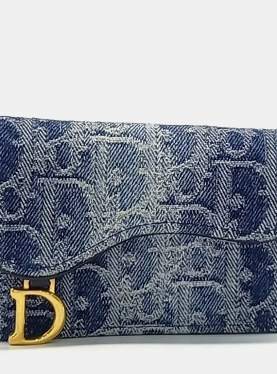 Dior Blue Fabric Saddle Card Holder