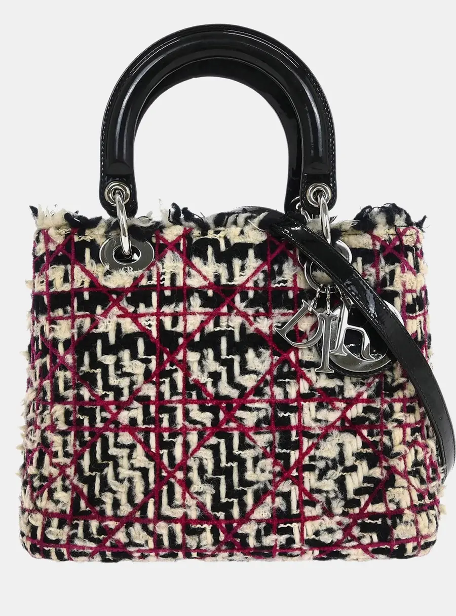 Dior Lady Dior Cannage Purple Tweed Top Handle Bag
