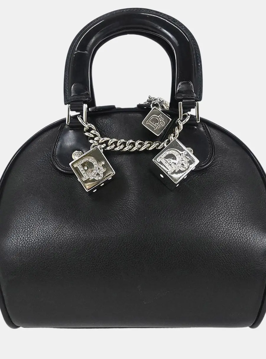 Dior Gambler Dice Black Leather Top Handle Bag