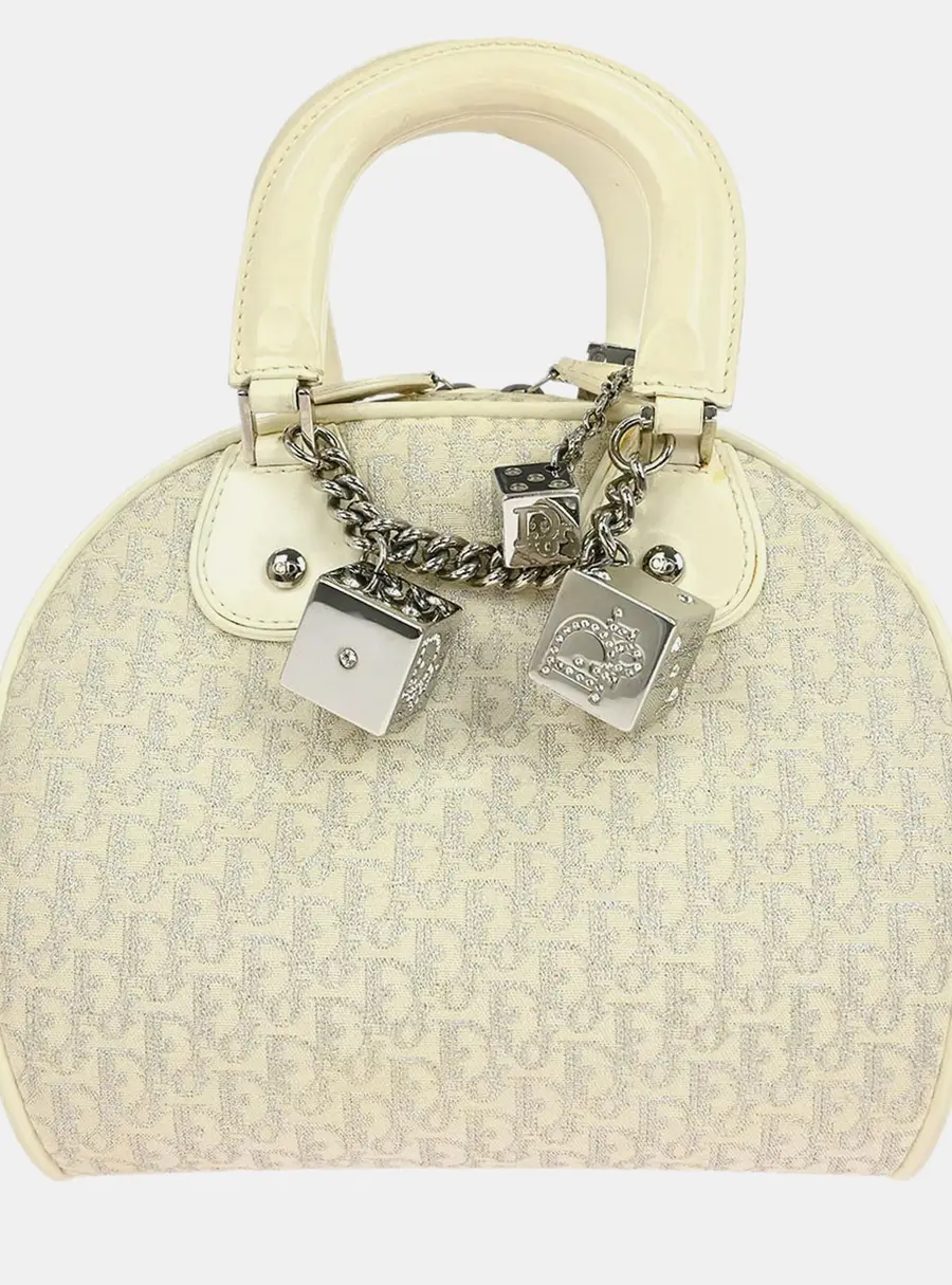 Dior Gambler Dice Trotter White Canvas Top Handle Bag