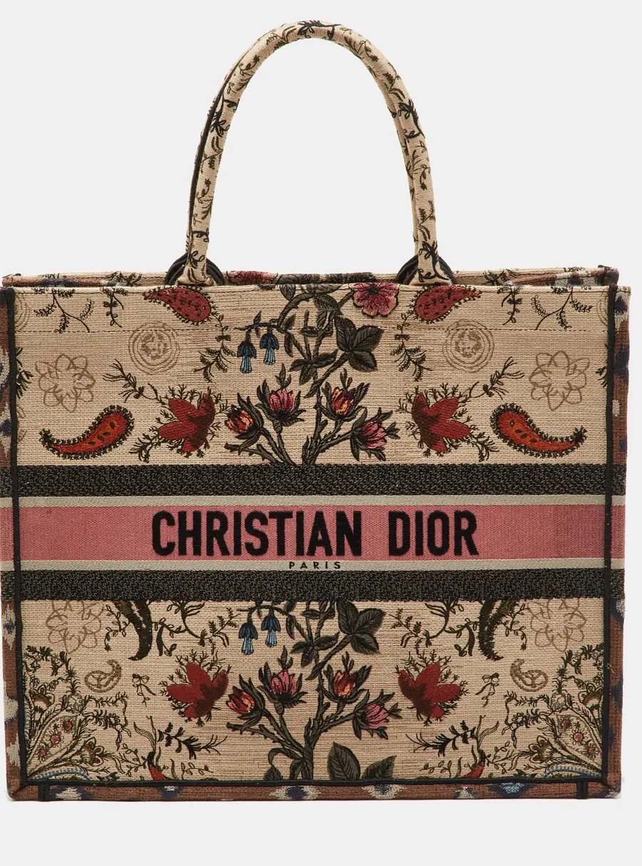 Dior Book Tote Large Multicolor Floral Embroidered Canvas Tote