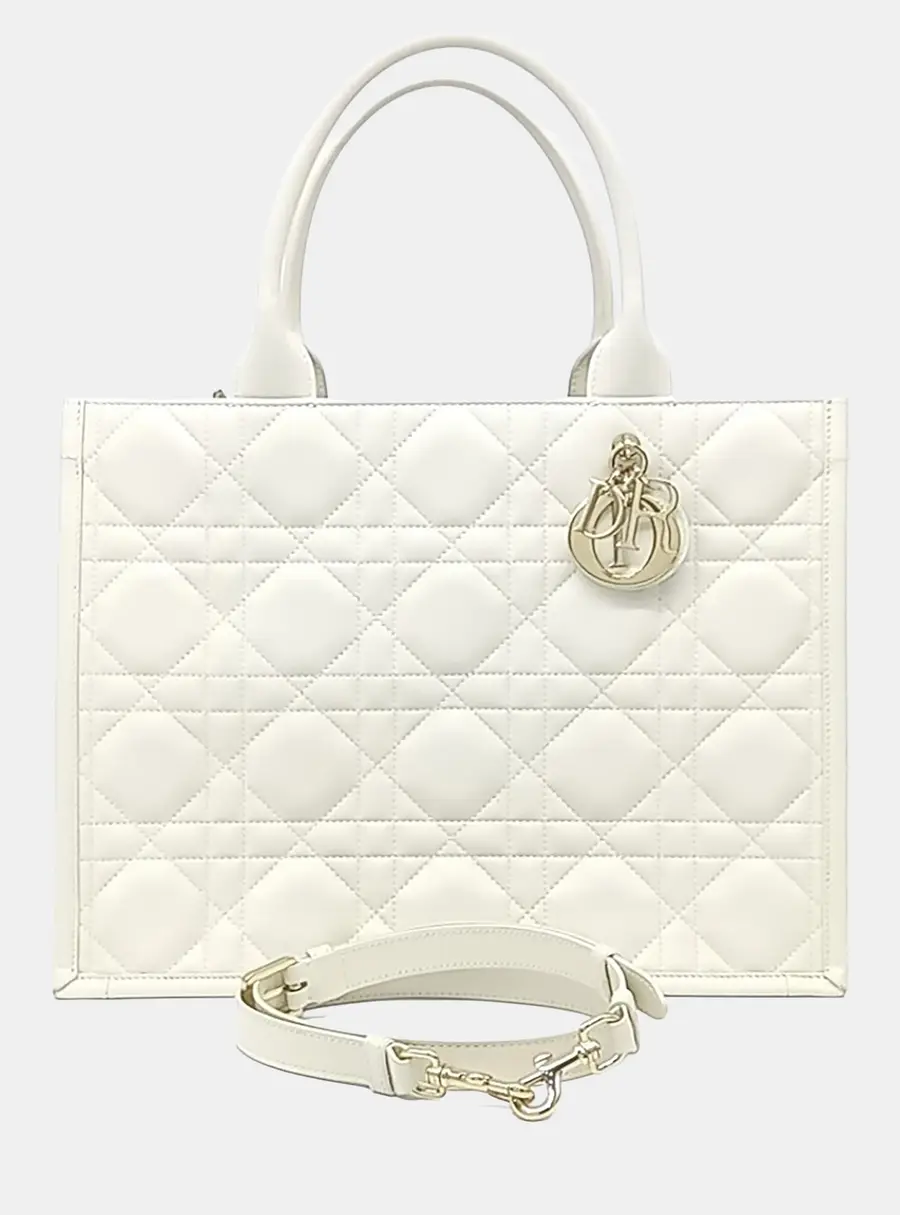 Dior Book Tote Medium White Macrocannage Leather