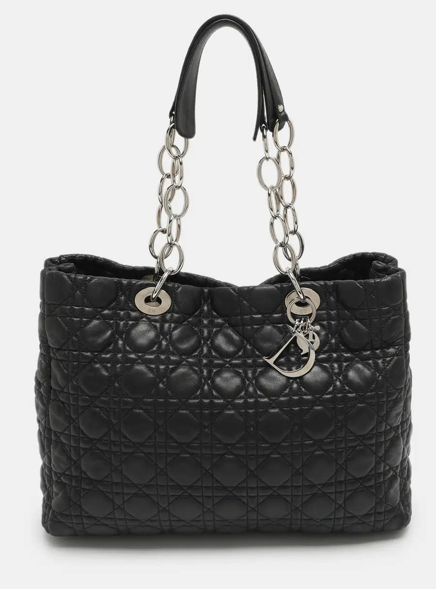 Dior Black Soft Lady Dior Large Cannage Leather Tote