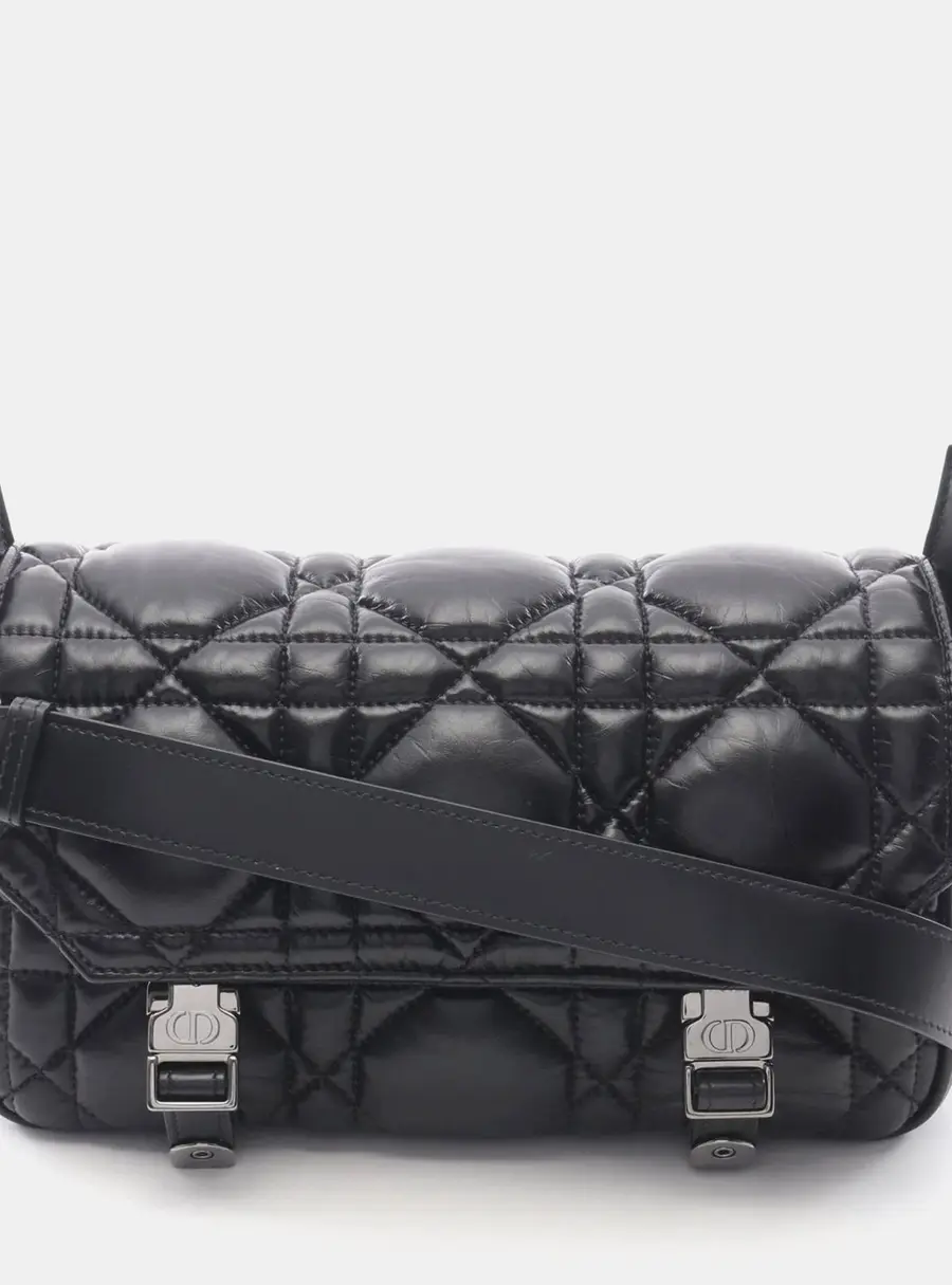Dior Diorcamp Macrocannage Small Black Leather Shoulder Bag