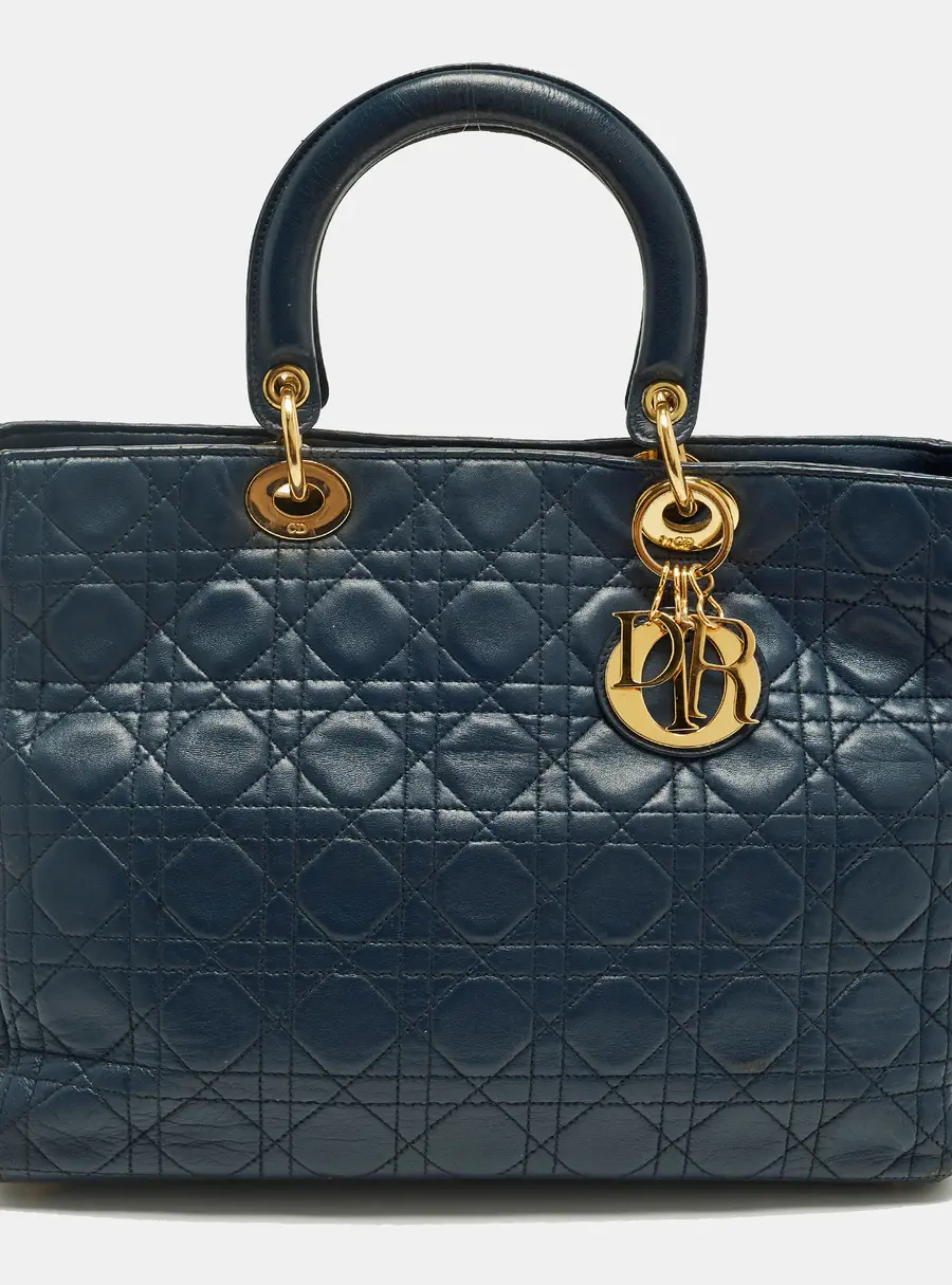 Dior Lady Dior Large Blue Cannage Leather Tote