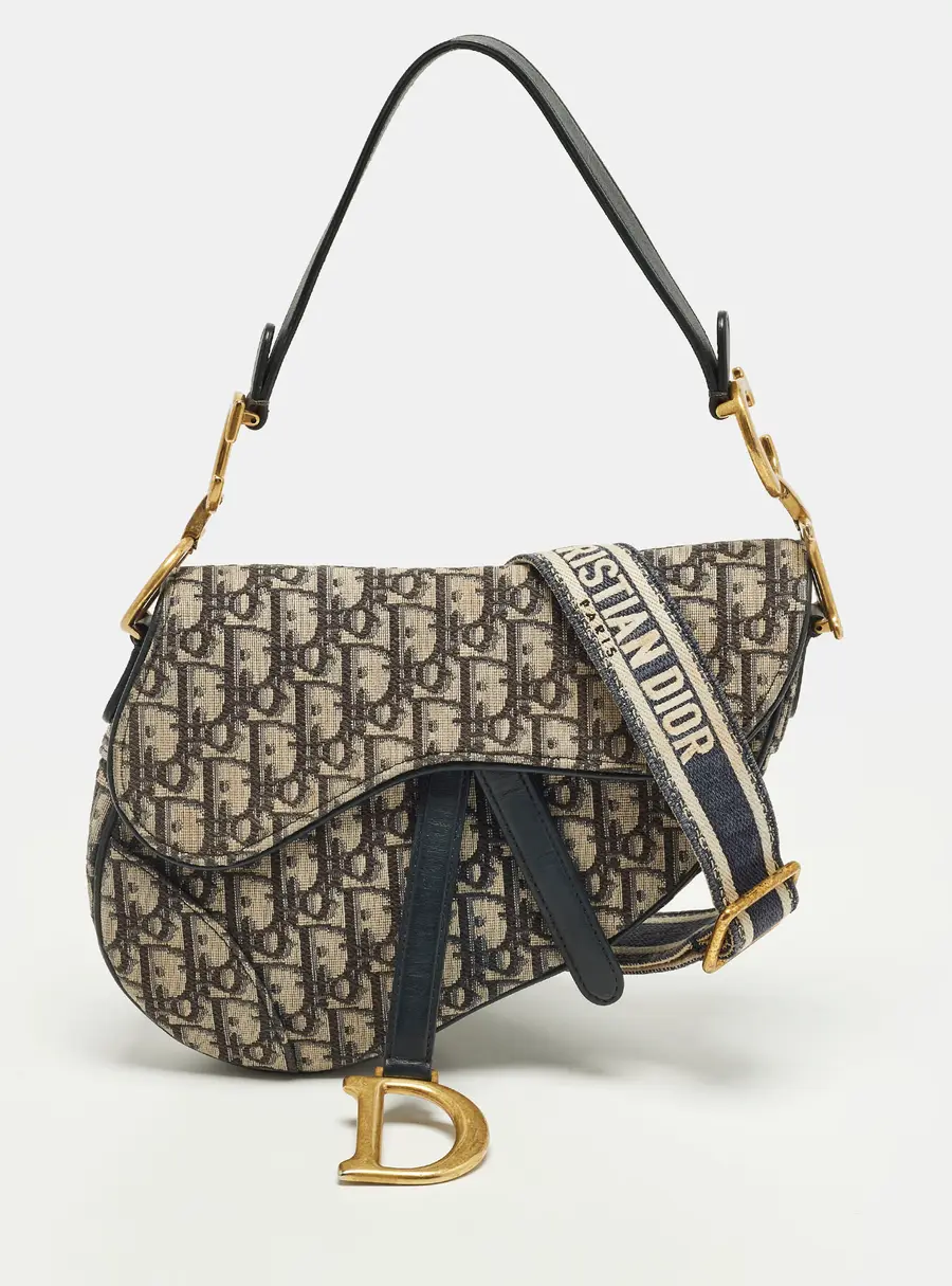 Dior Saddle Navy Blue Oblique Canvas Shoulder Bag
