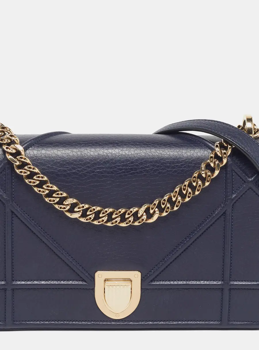 Dior Diorama Medium Navy Blue Leather Shoulder Bag