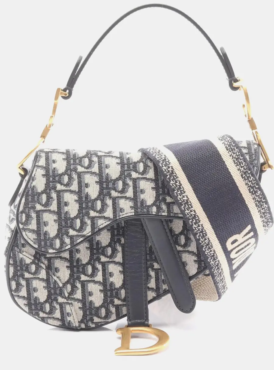 Dior Saddle Mini Beige Navy Black Oblique Jacquard Canvas Leather Bag