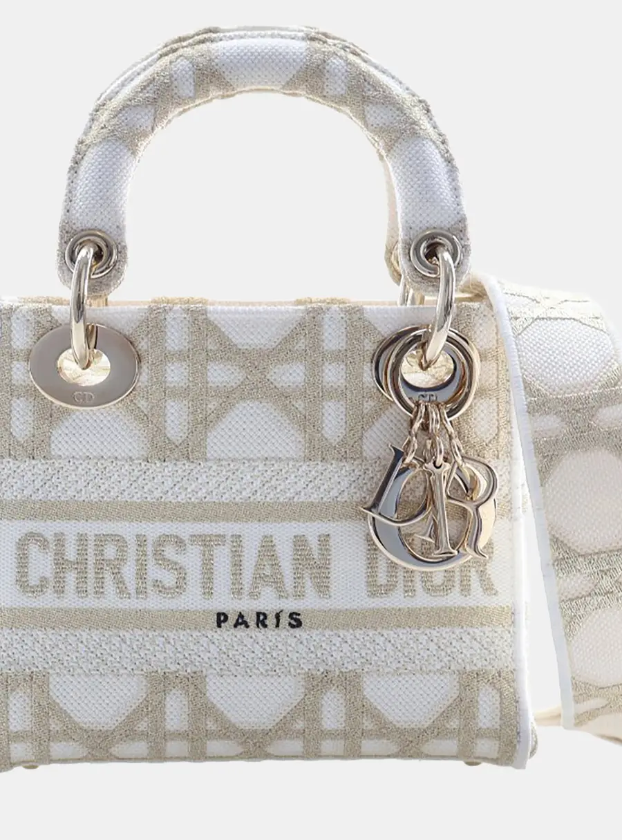 Dior Lady D-Lite Cannage Mini Embroidered Canvas Top Handle Bag