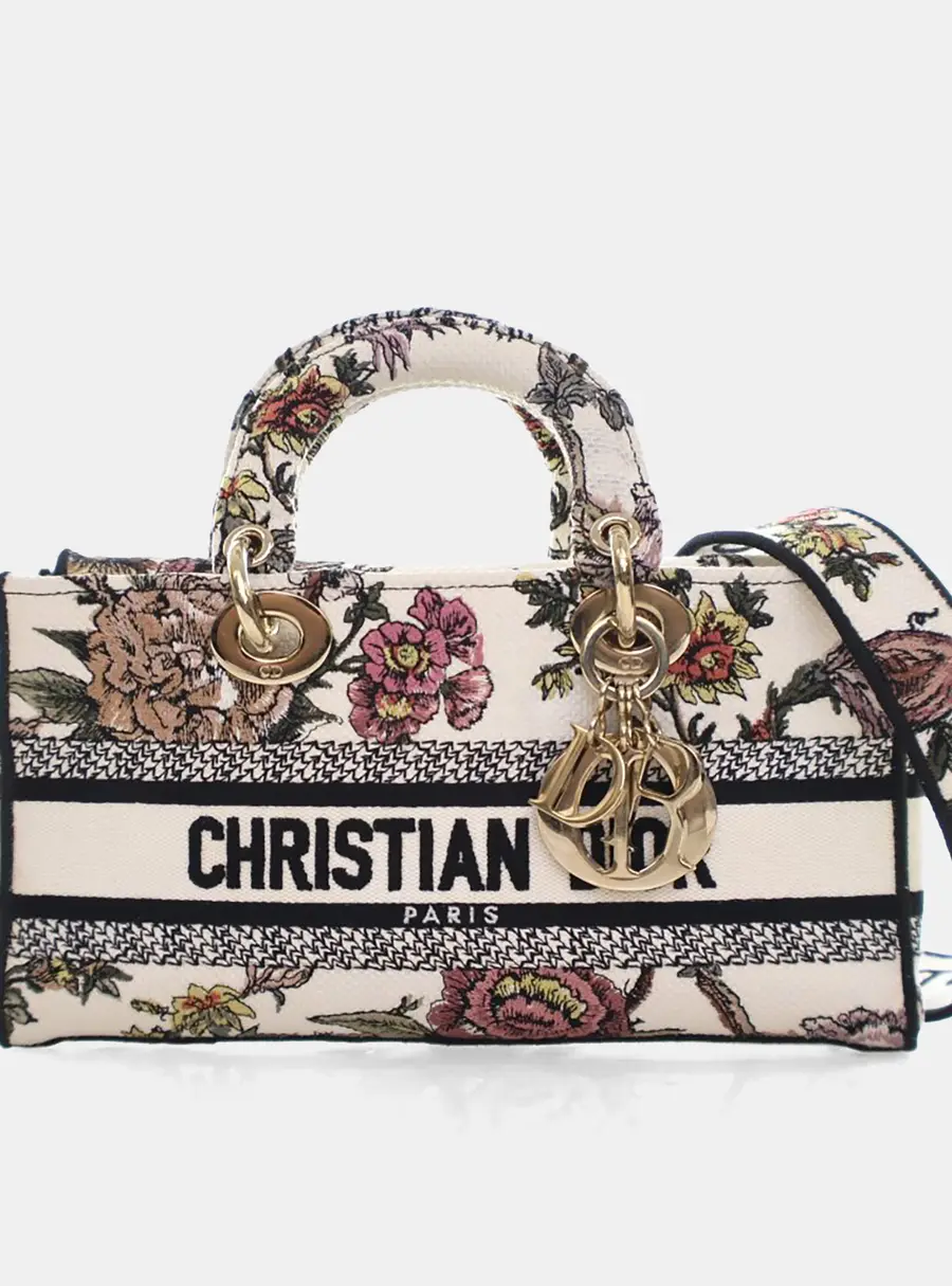 Christian Dior Lady D-Joy Medium Embroidered Fabric Top Handle Bag