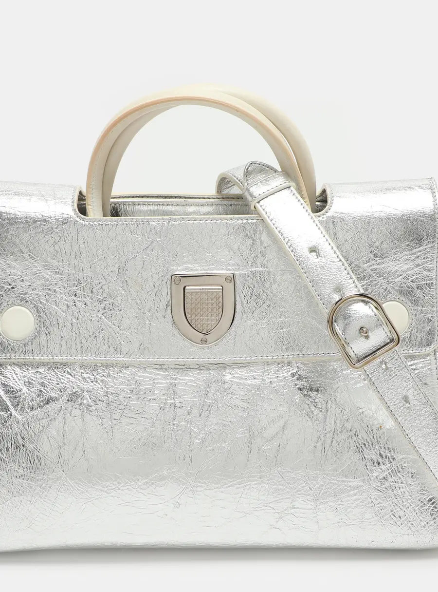 Dior Diorever Medium Silver Crinkled Leather Tote