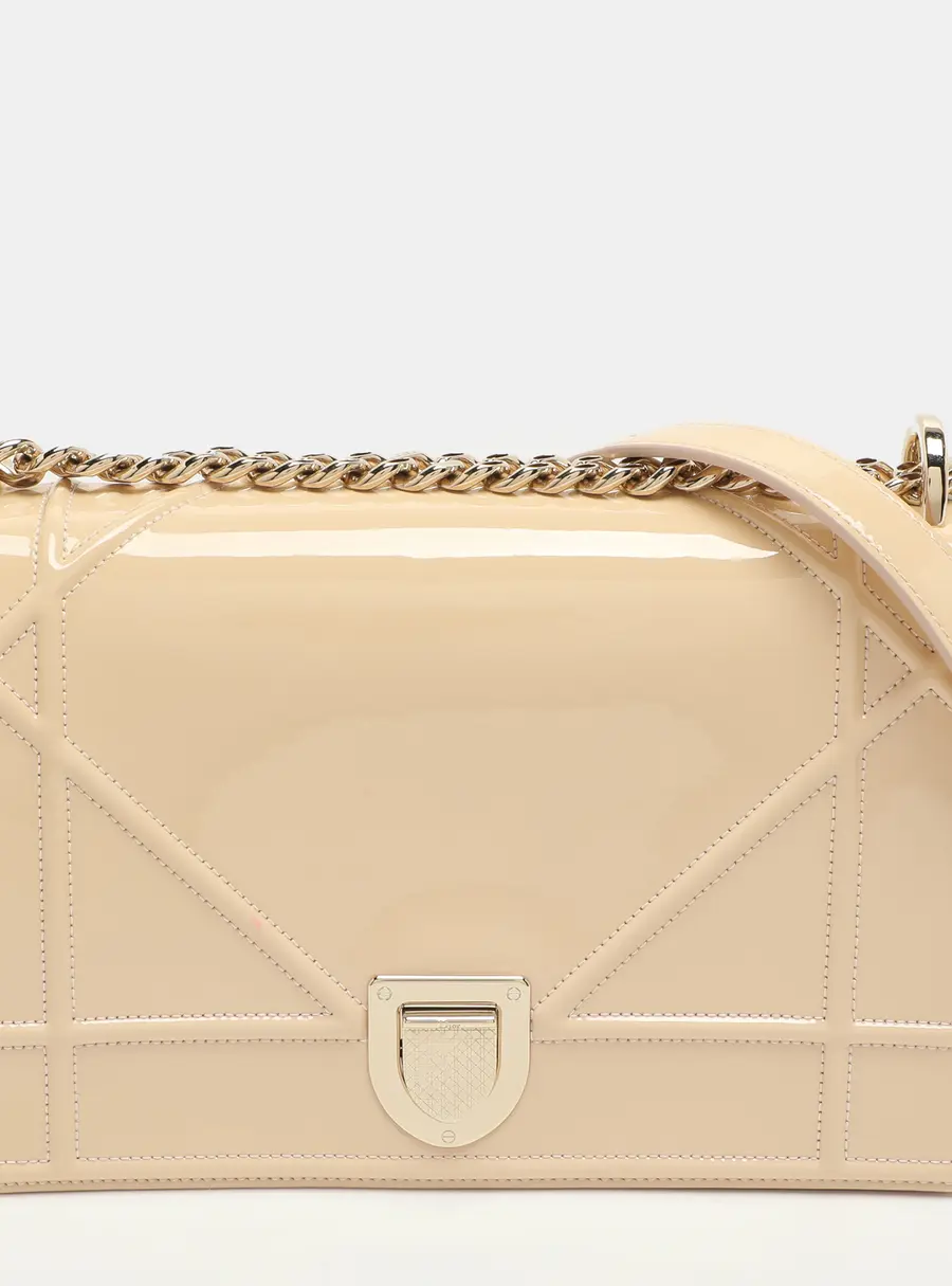 Dior Diorama Medium Beige Patent Leather Shoulder Bags