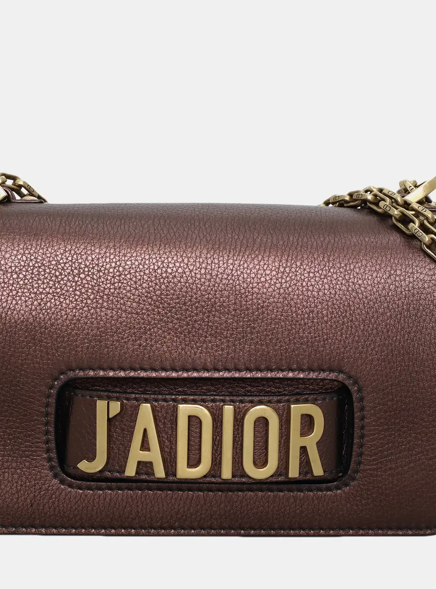 Dior J'Adior Brown Metallic Grained Leather Flap Bag