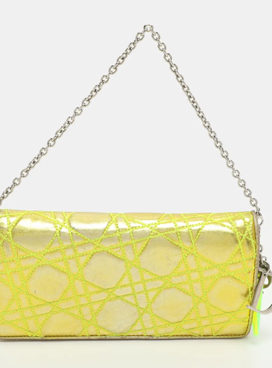 Dior Lady Dior Rendezvous Gold/Green Cannage Leather Wallet on Chain