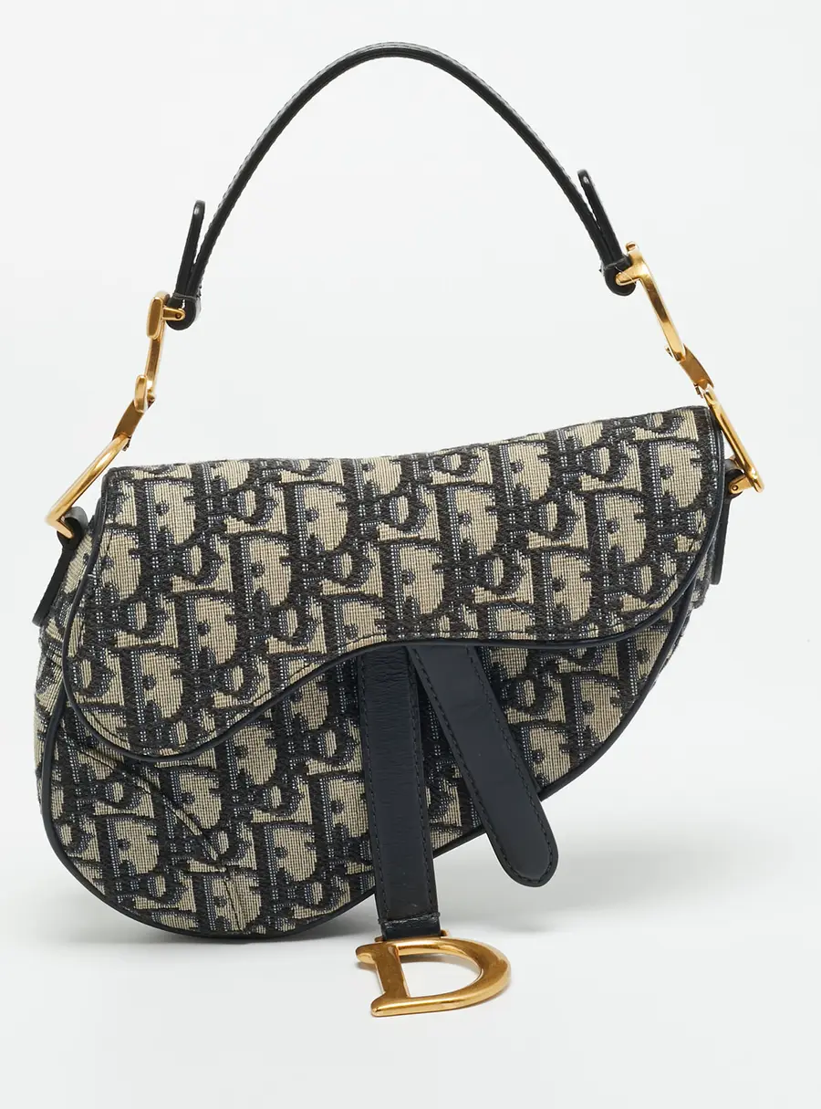 Dior Saddle Mini Navy Blue Oblique Canvas and Leather Bag
