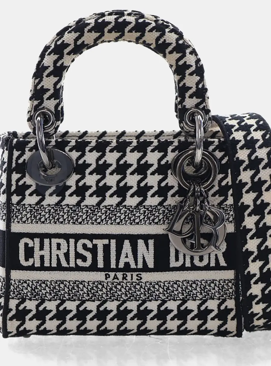 Dior Lady D-Lite Mini Houndstooth Embroidered Canvas Bag
