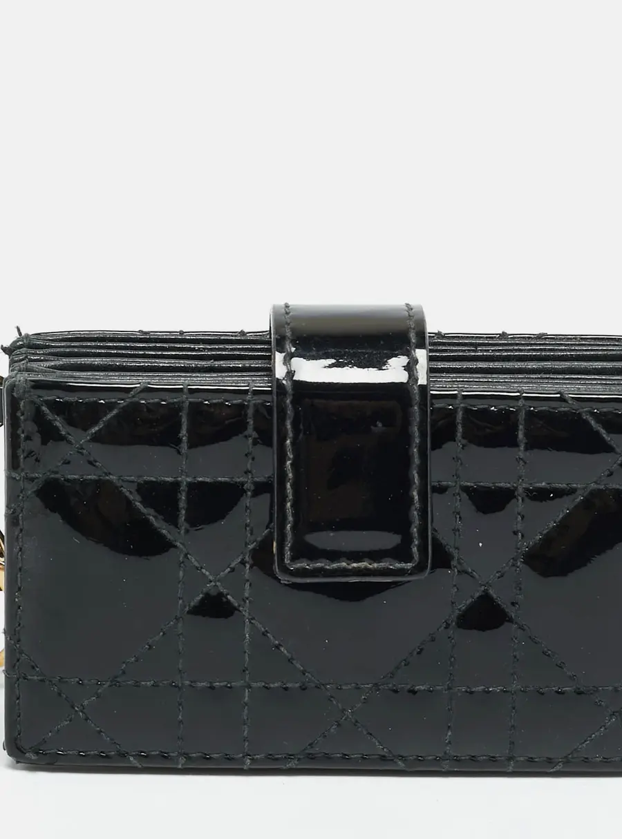 Dior Lady Dior Gusset Black Cannage Patent Leather Card Case