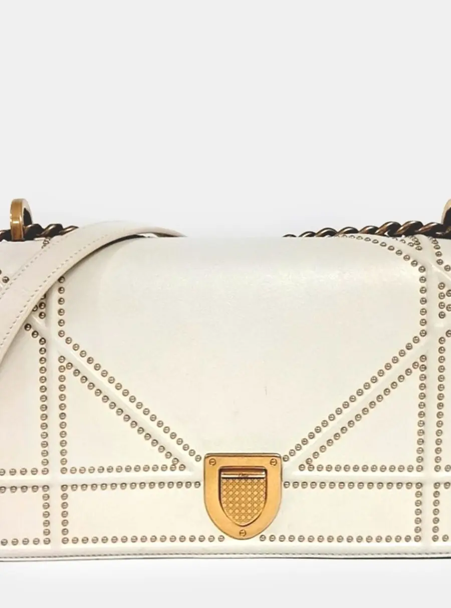 Dior White Leather Diorama Shoulder Bag