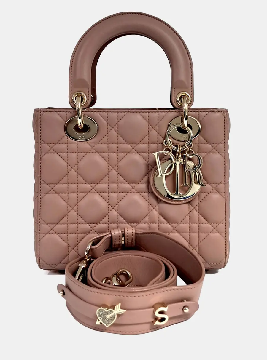 Dior Lady Dior Small Pink Leather Top Handle Bag