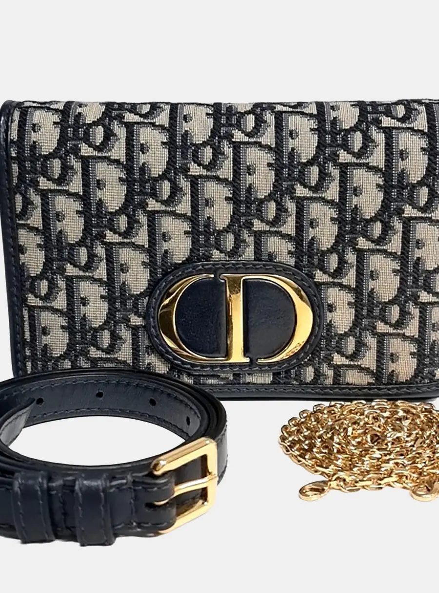 Dior Navy Blue Fabric 30 Montaigne Two-In-One Pouch Bag