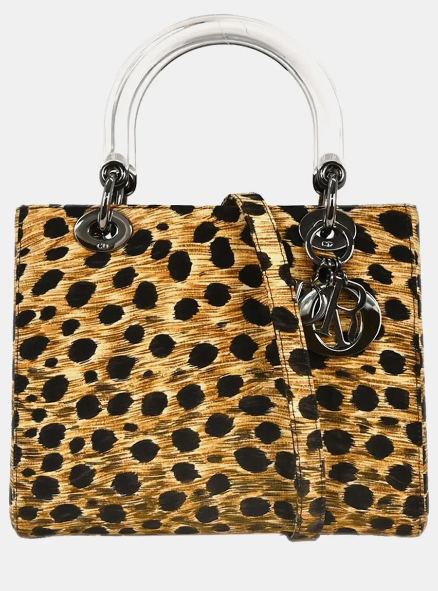 Christian Dior Lady Dior Mini Cheetah Print Canvas Top Handle Bag