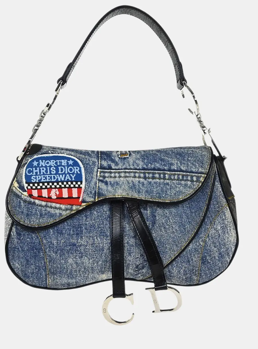 Christian Dior Saddle Blue Denim Canvas Shoulder Bag