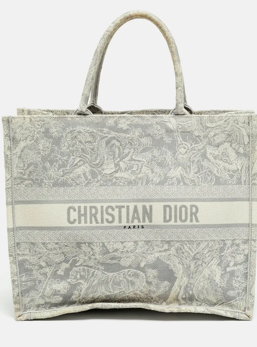 Dior Dioriviera Book Large Grey/White Embroidered Canvas Tote