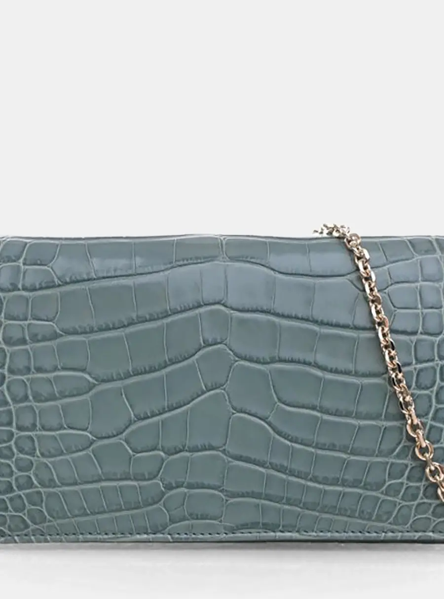 Christian Dior Lady Dior Pouch Blue Alligator Leather Shoulder Bag