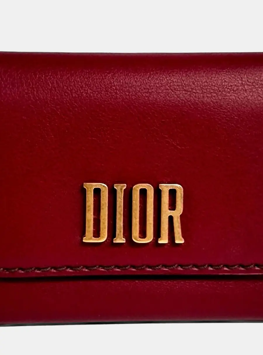 Dior Trifold Wallet Red Grained Leather Wallet Bag