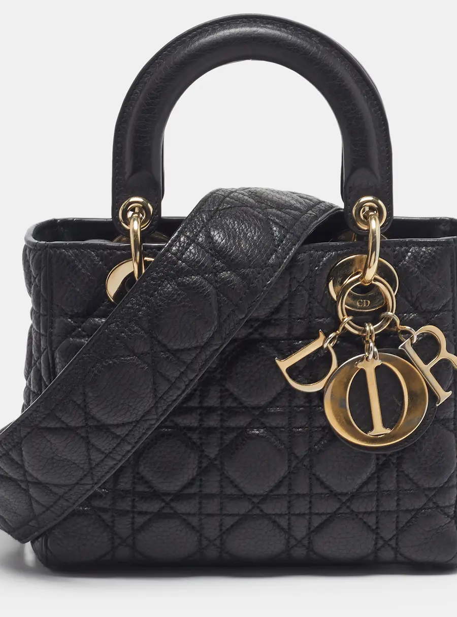 Dior Supple Lady Dior Black Cannage Leather Small Tote