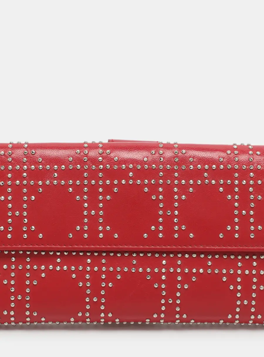 Dior Red Studded Cannage Leather Bifold