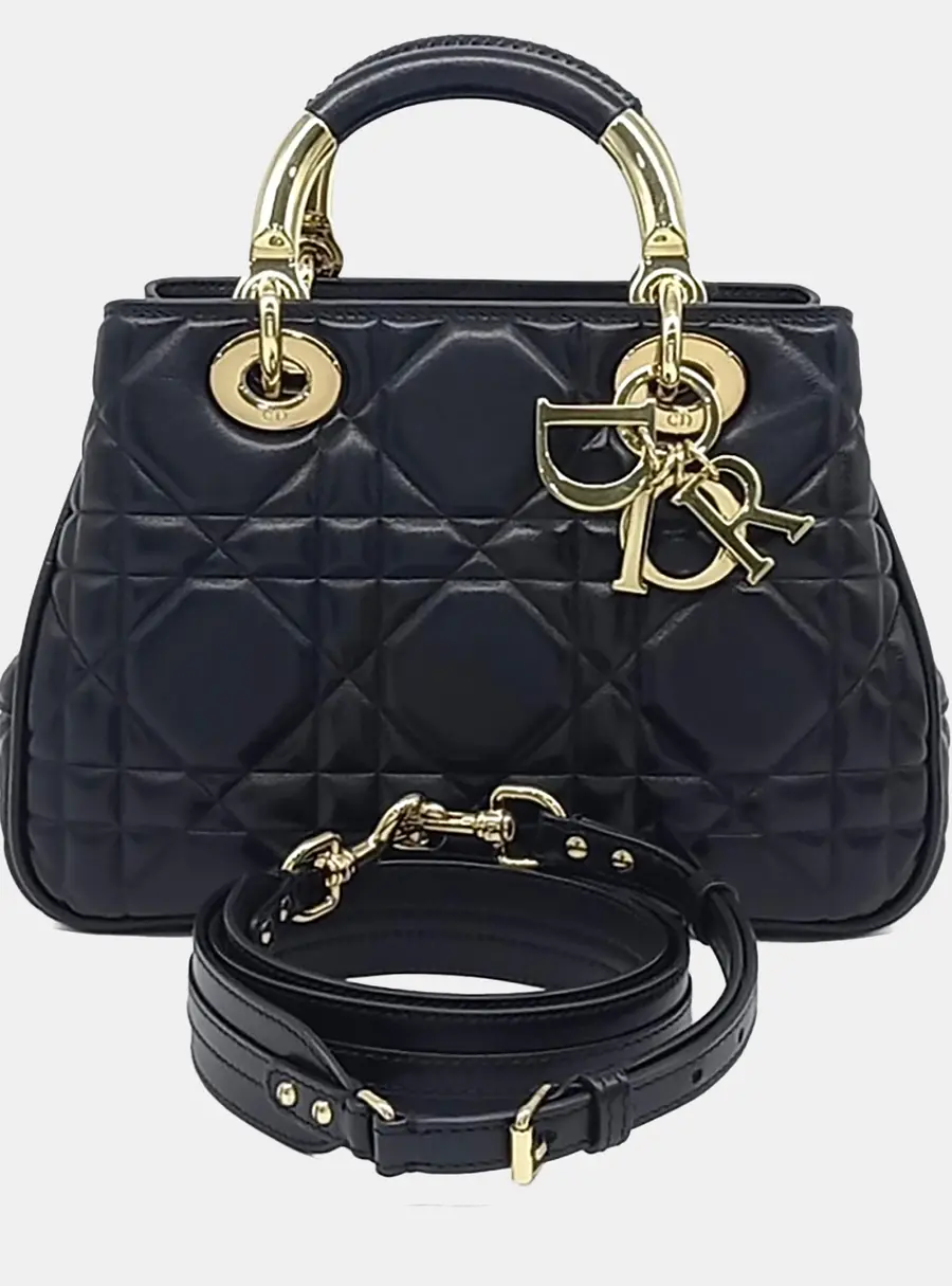 Christian Dior Lady 95.22 Black Leather Top Handle Bag