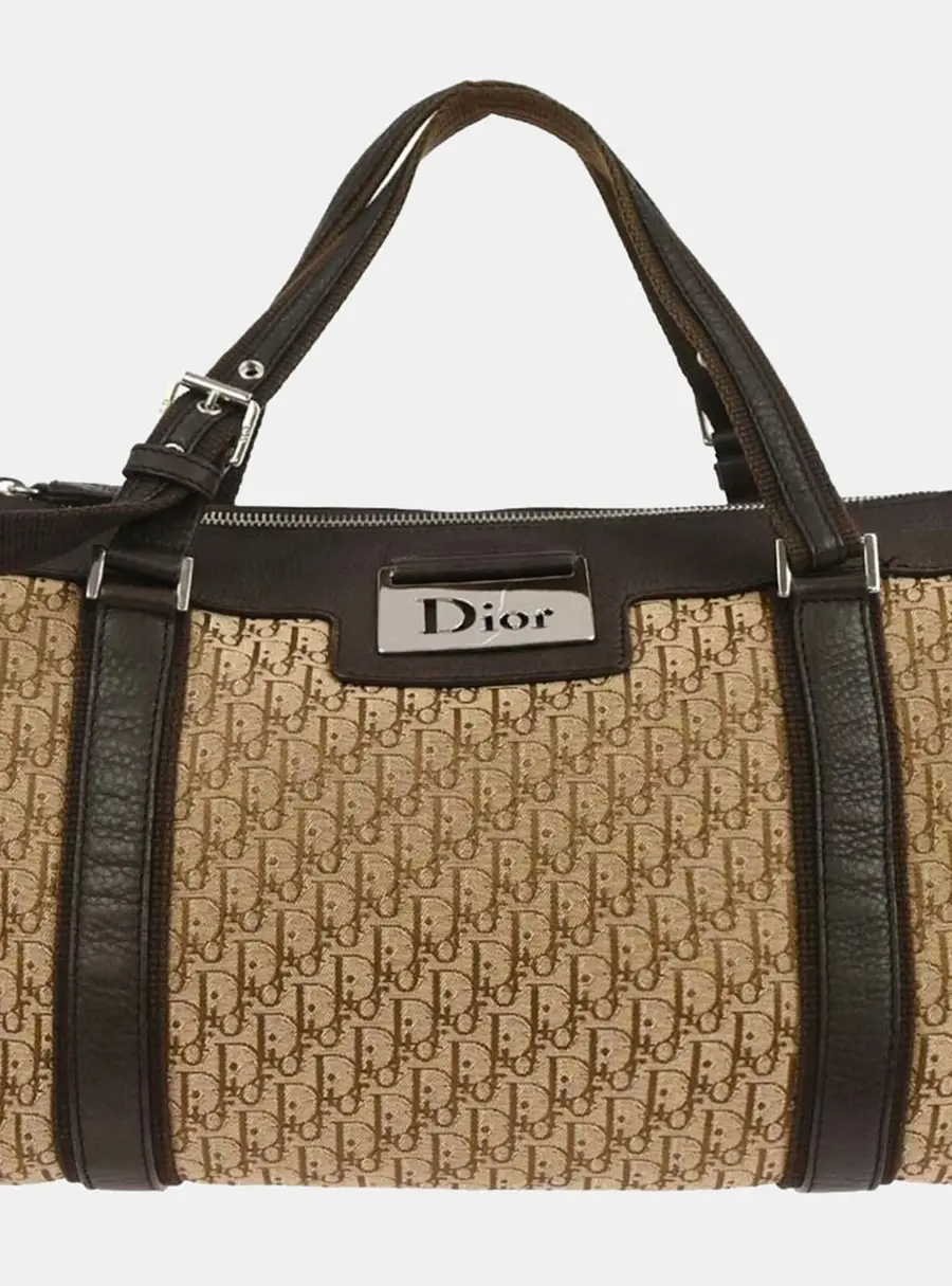 Christian Dior Street Chic Tote Beige Brown Oblique Canvas Leather Shoulder Bag