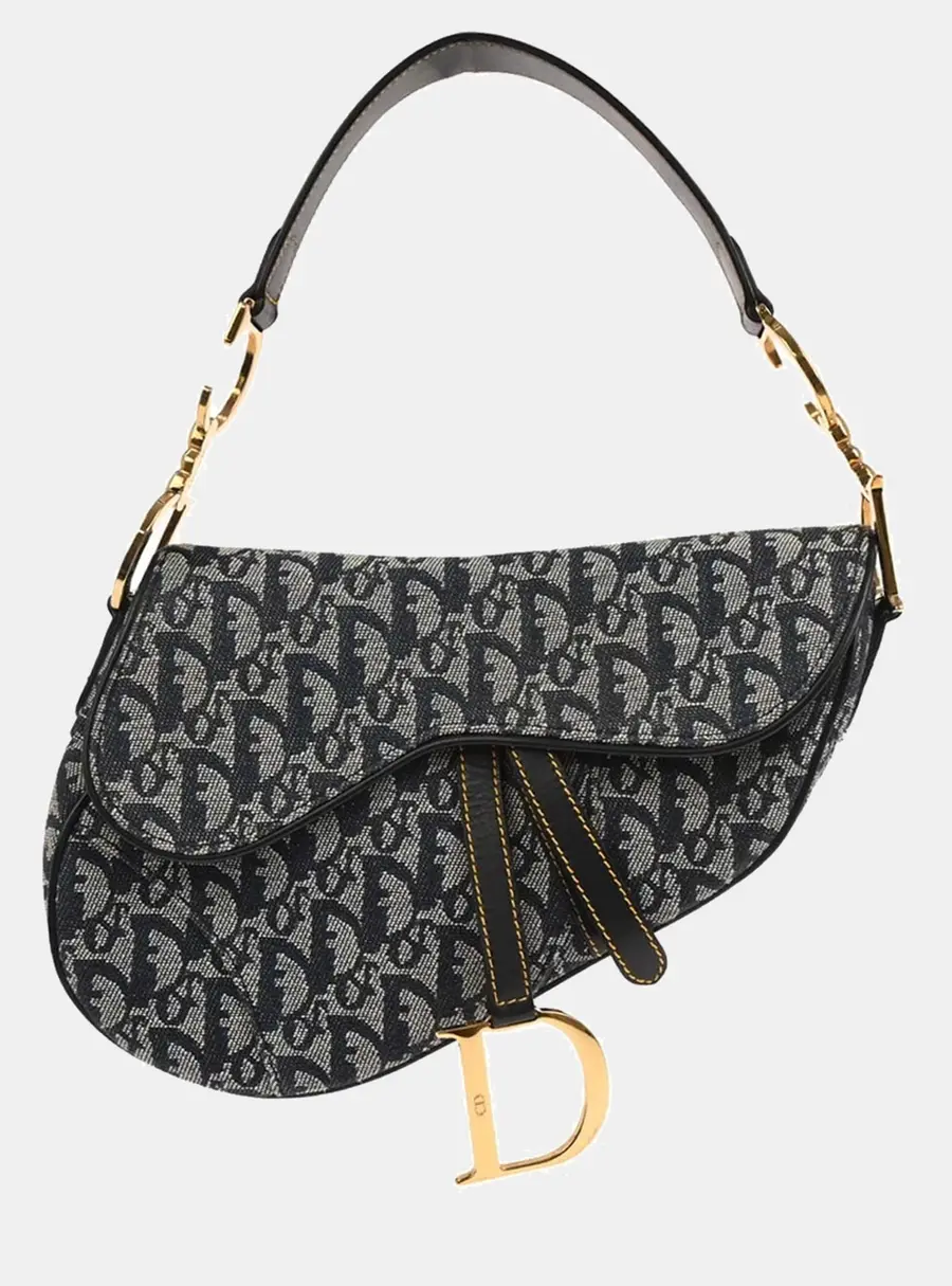 Christian Dior Saddle Navy Diorissimo Canvas Shoulder Bag