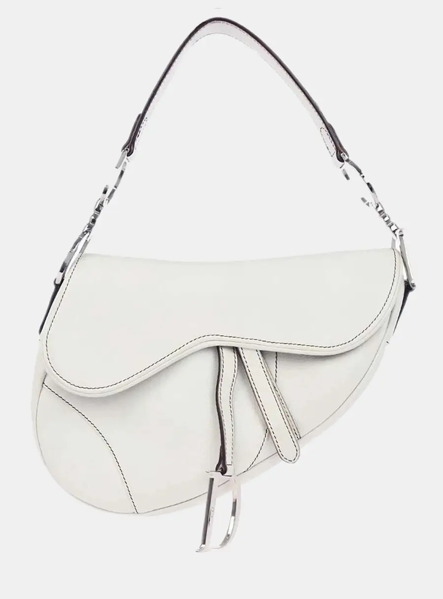Christian Dior Saddle Small White Leather Shoulder Bag