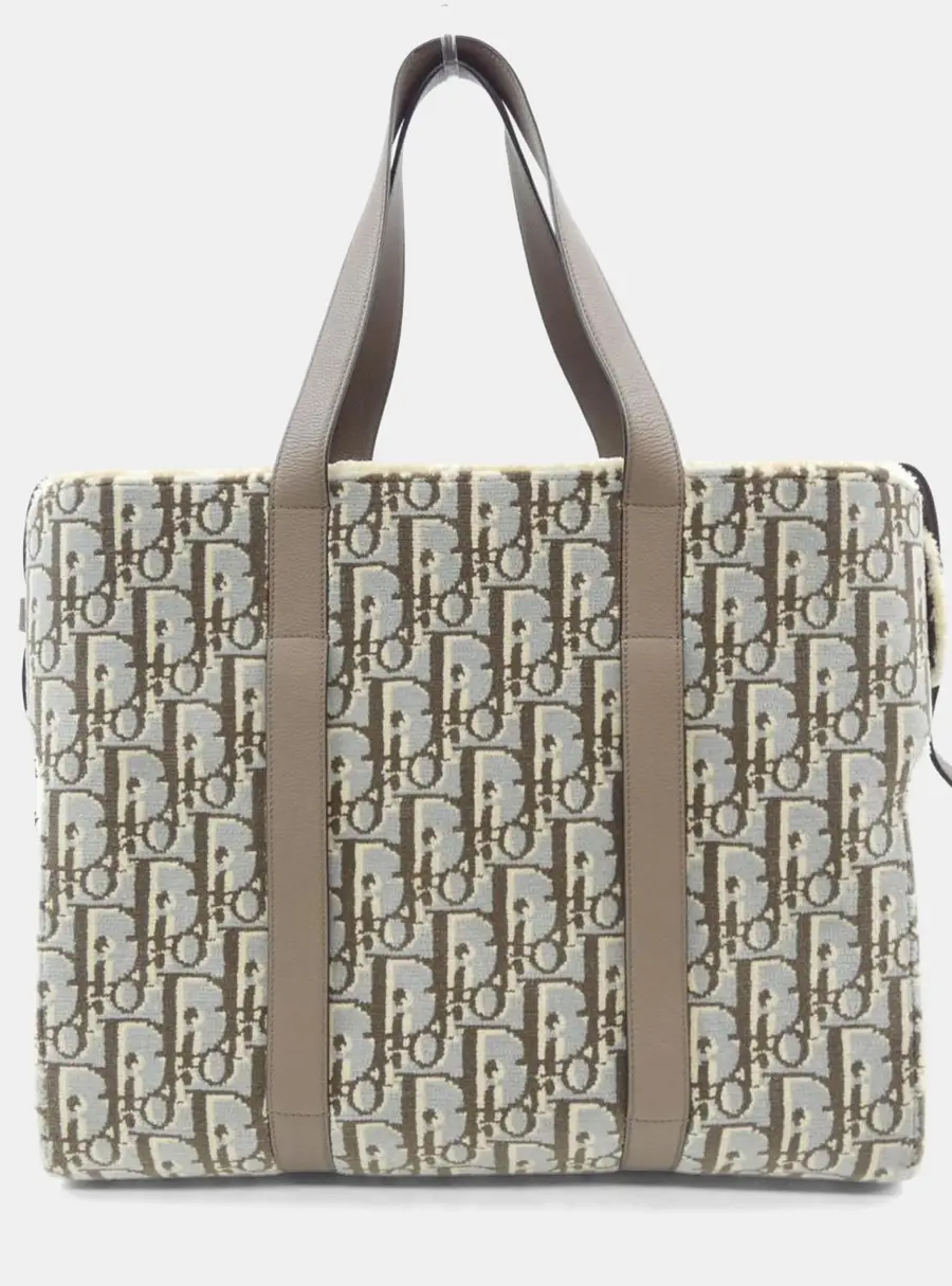Christian Dior Colore House of Limited Edition Beige Brown Cotton Leather Shoulder Bag