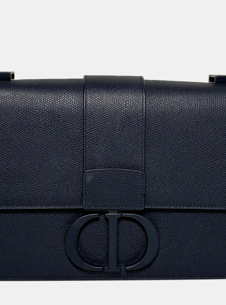 Dior 30 Montaigne Medium Indigo Blue Grained Calfskin Leather Shoulder Bag