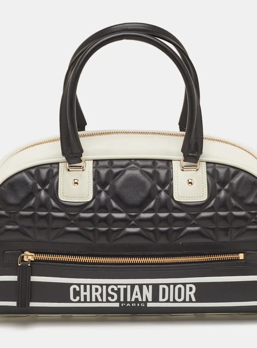 Dior Vibe Medium Black/White Cannage Leather and Rubber Bowling Bag