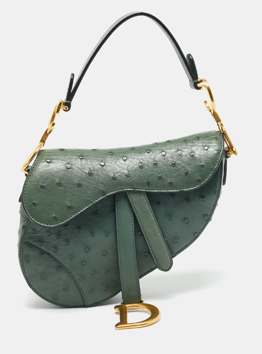Dior Saddle Mini Green Ostrich Leather Shoulder Bag