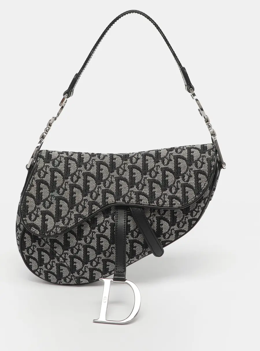 Dior Blue Oblique Canvas and Leather Saddle Bag