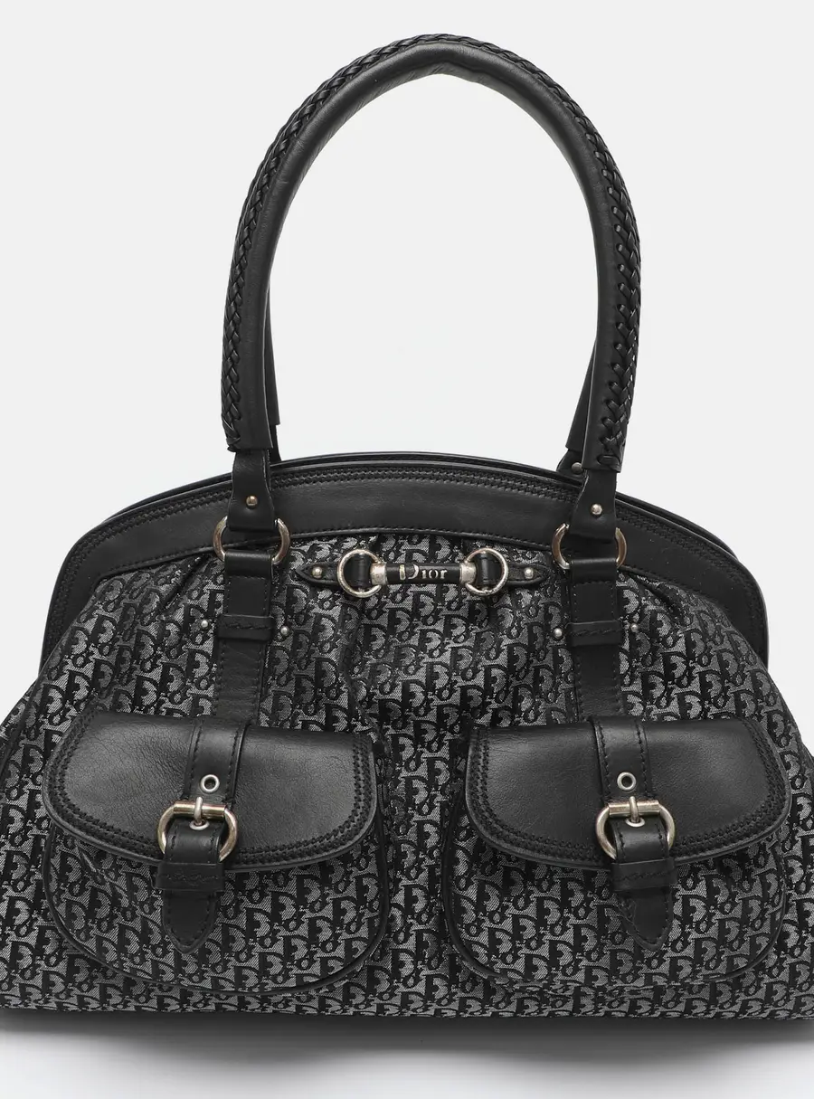 Dior Detective Black/Silver Oblique Fabric and Leather Frame Satchel