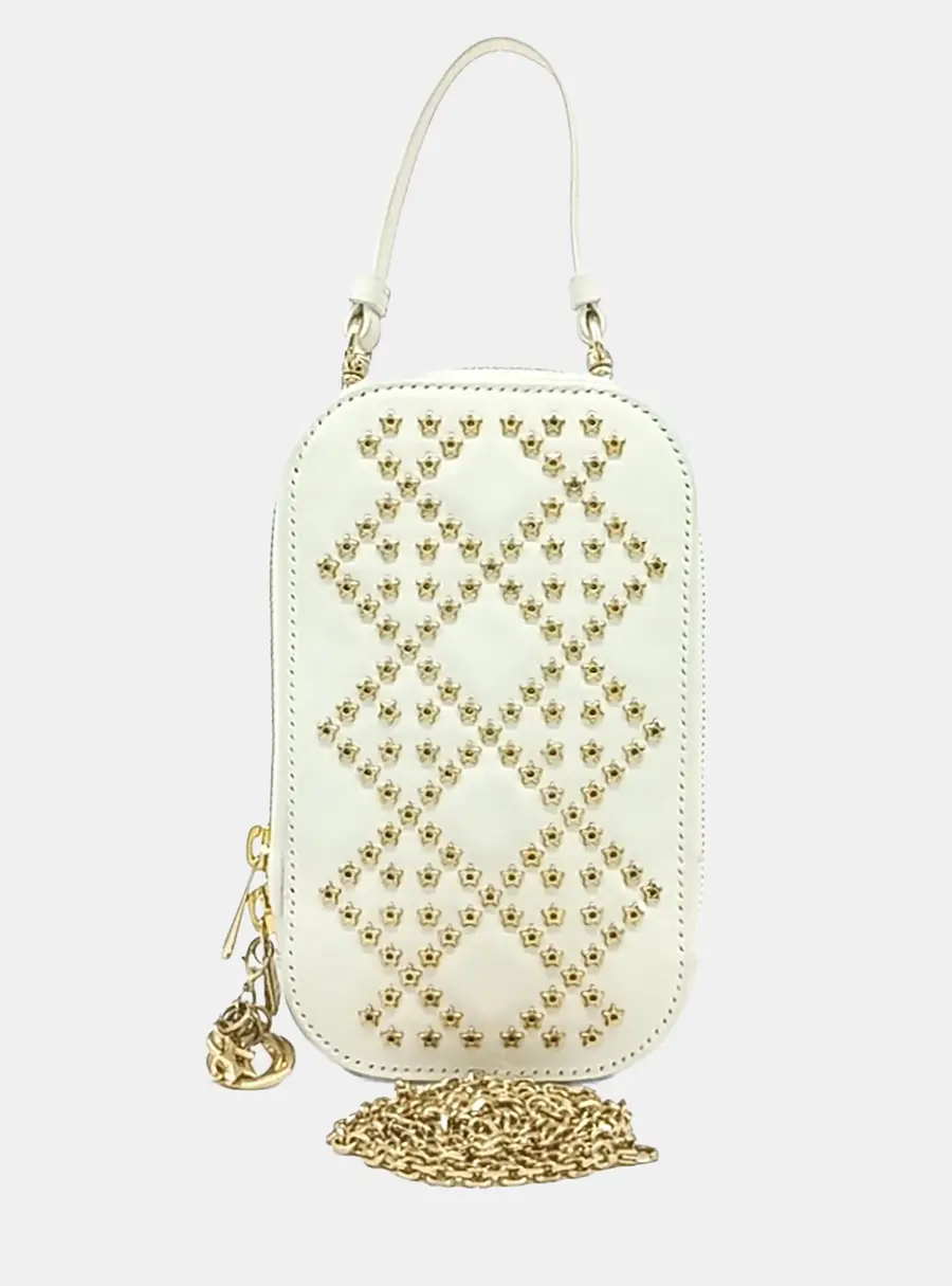 Dior White Leather Phone Holder And Crossbody Bag