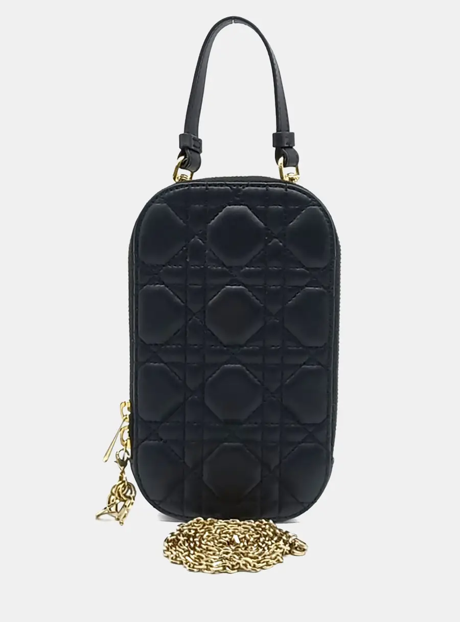 Dior Black Leather Phone Holder And Crossbody Bag