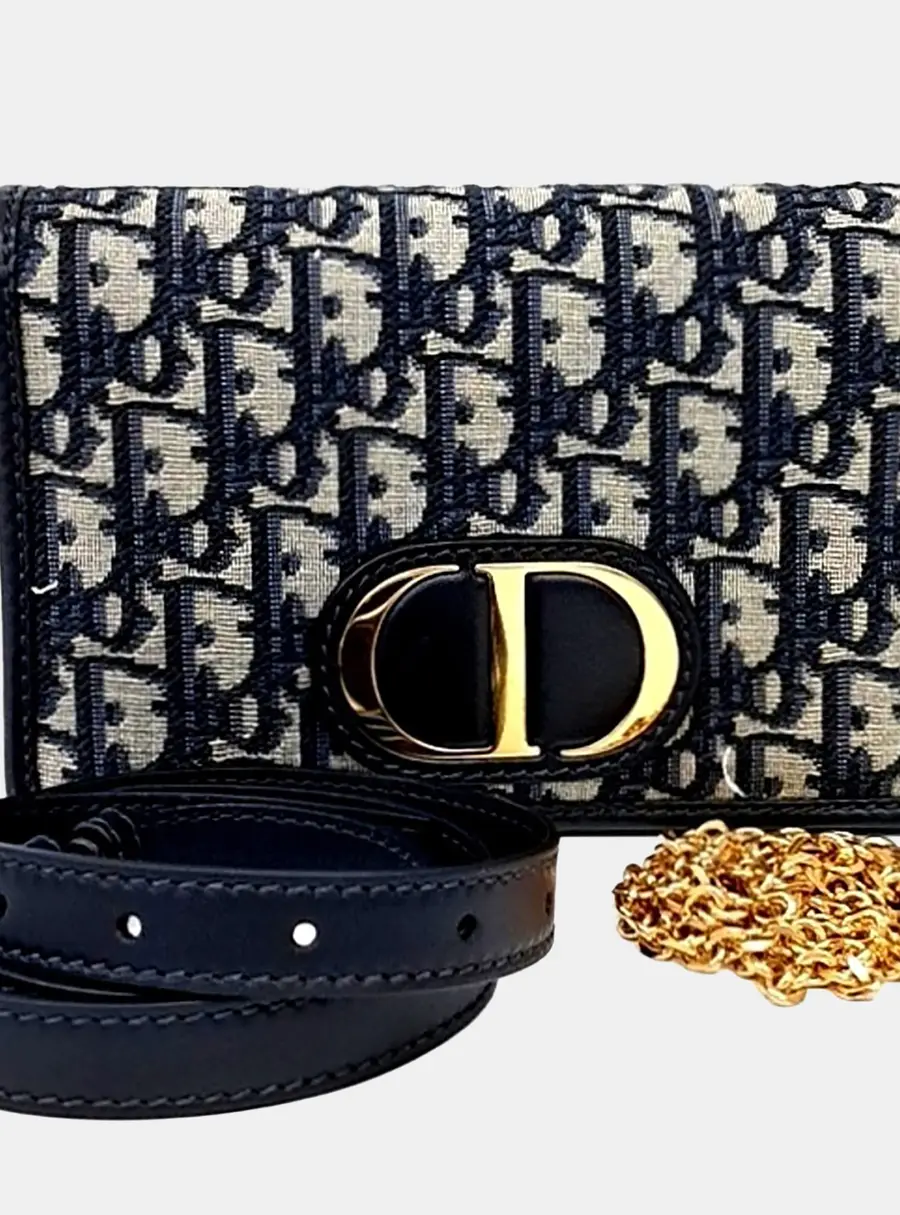 Dior Beige Navy Blue Fabric 30 Montaigne Two-In-One Pouch Bag