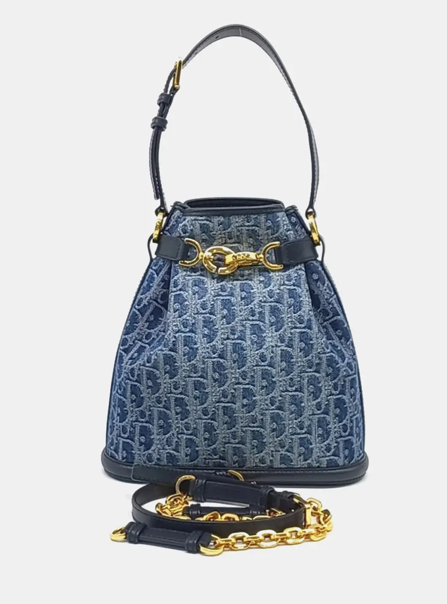 Dior Ce Dior Medium Blue Denim and Leather Top Handle Bag