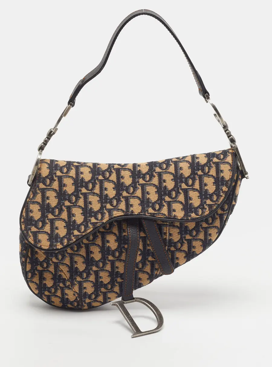 Dior Saddle Navy Blue Oblique Canvas Shoulder Bag