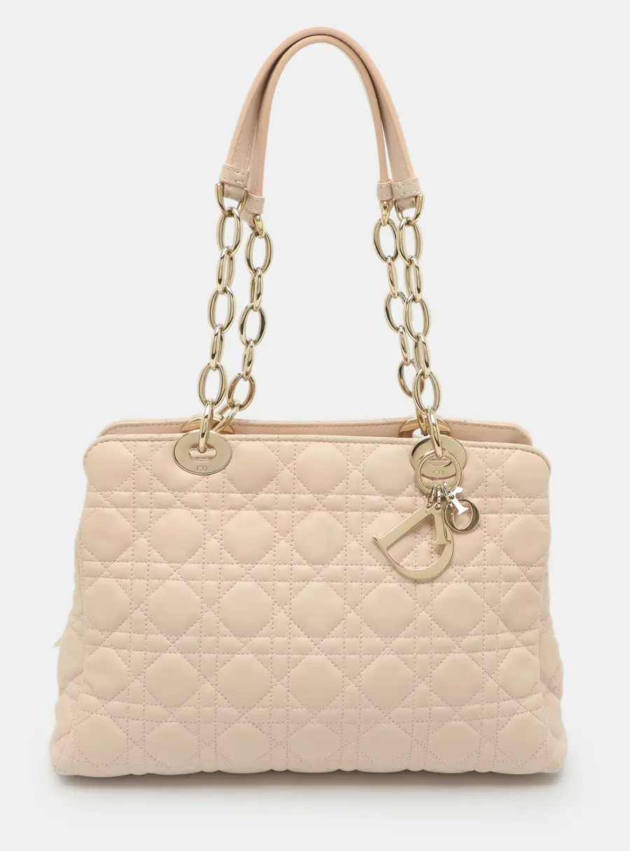 Dior Soft Beige Cannage Quilted Leather Tote