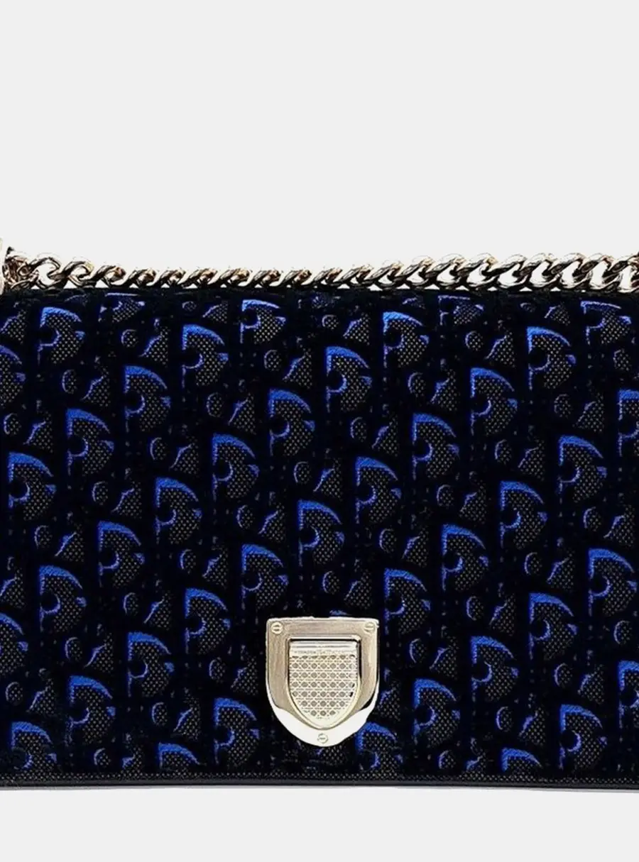 Christian Dior Diorama Black Blue Velvet Shoulder Bag M0422