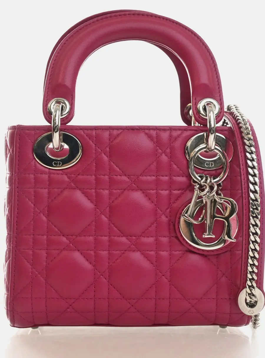 Christian Dior Lady Dior Mini Pink Lambskin Top Handle Bag